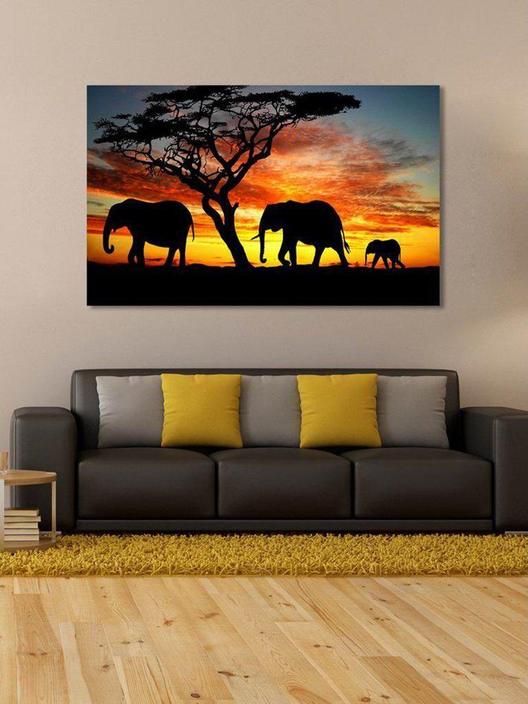 Sunset & Elephant Print Cloth Art-others-Des Mess