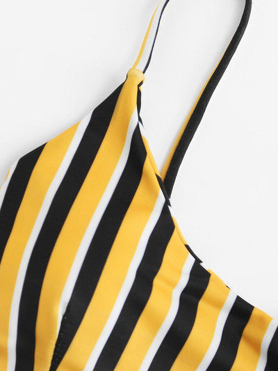 High Leg Striped Bikini Set-swimwear-Des Mess