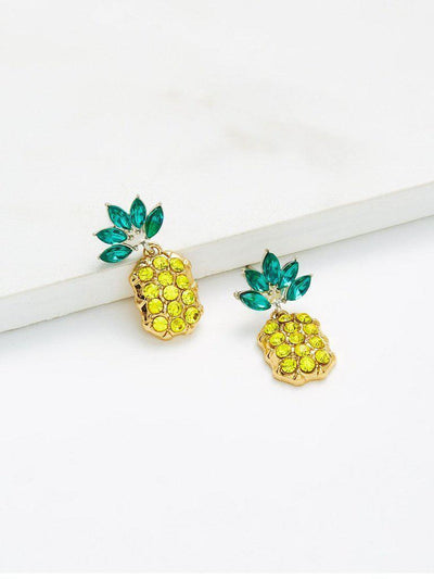 Rhinestone Overlay Pineapple Shaped Earrings-jewelry-Des Mess