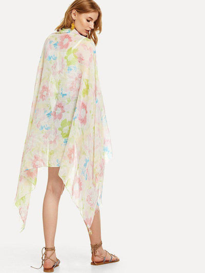 Flower Print Frayed Trim Scarf-accessories-Des Mess