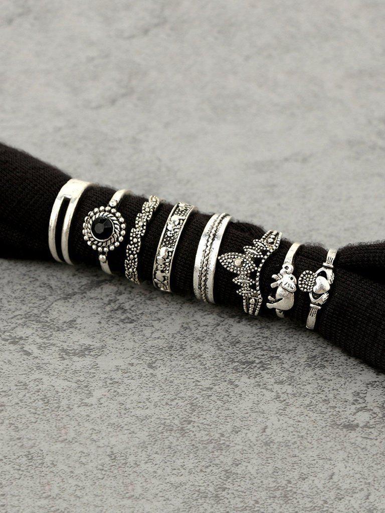 Elephant & Gemstone Rings Set 8pcs-jewelry-Des Mess