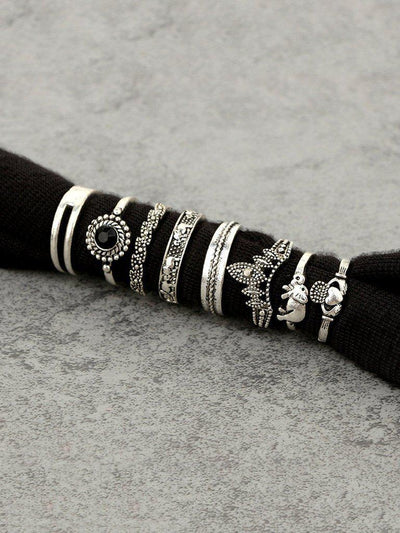 Elephant & Gemstone Rings Set 8pcs-jewelry-Des Mess