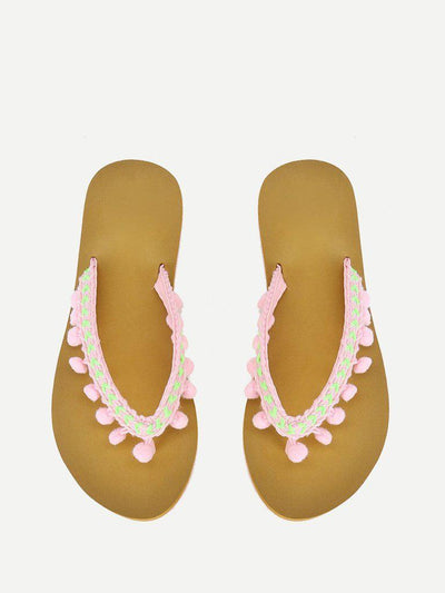 Pom Pom Decorated Flat Slippers-shoes-Des Mess