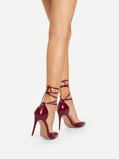 Tie Leg Pointed Toe Stiletto Heels-shoes-Des Mess