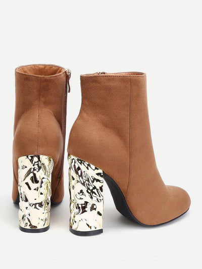 Block Heeled Side Zipper Ankle Boots-shoes-Des Mess