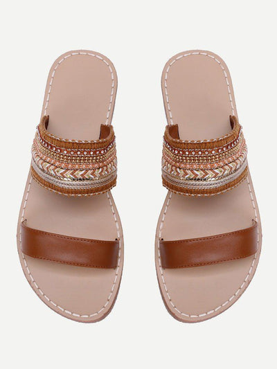 Tribal Embellished Flat Sandals-shoes-Des Mess