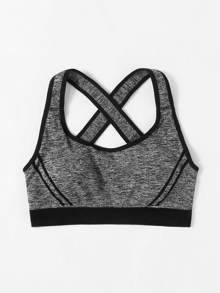 Criss Cross Back Contrast Piping Sports Bra-sportswear-Des Mess