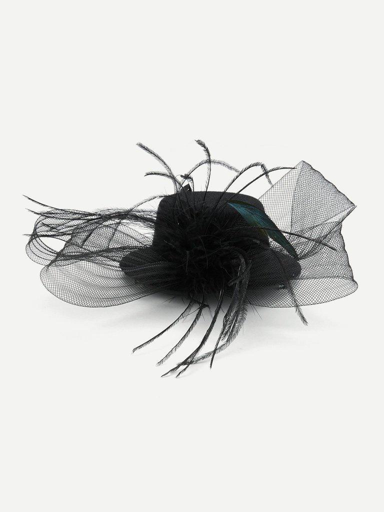 Mesh Bow Fascinator Hat With Feather-hair-Des Mess