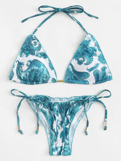 Paisley Print Self Tie Bikini Set-swimwear-Des Mess