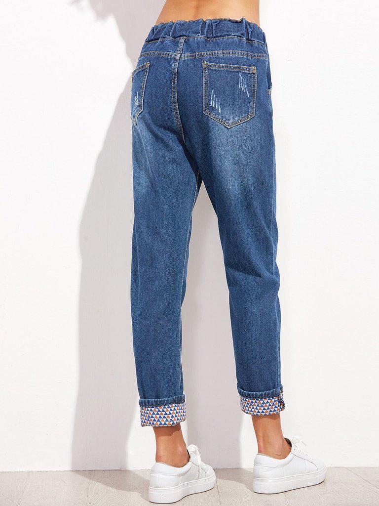 Drawstring Cuffed Jeans-bottom-Des Mess