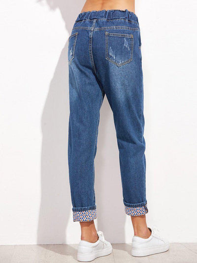 Drawstring Cuffed Jeans-bottom-Des Mess