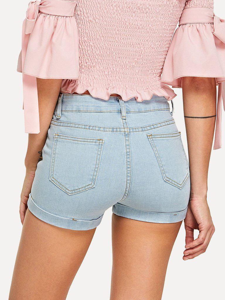 Roll Up Hem Denim Shorts-bottom-Des Mess