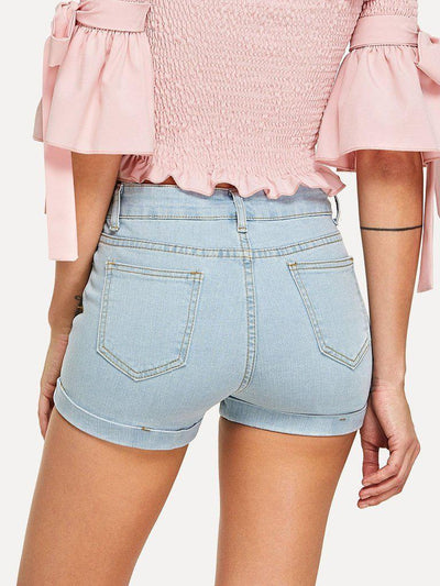 Roll Up Hem Denim Shorts-bottom-Des Mess