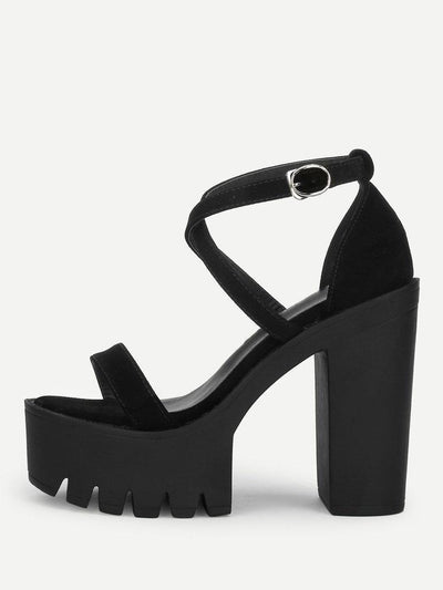 Criss Cross Platform Heeled Sandals-shoes-Des Mess