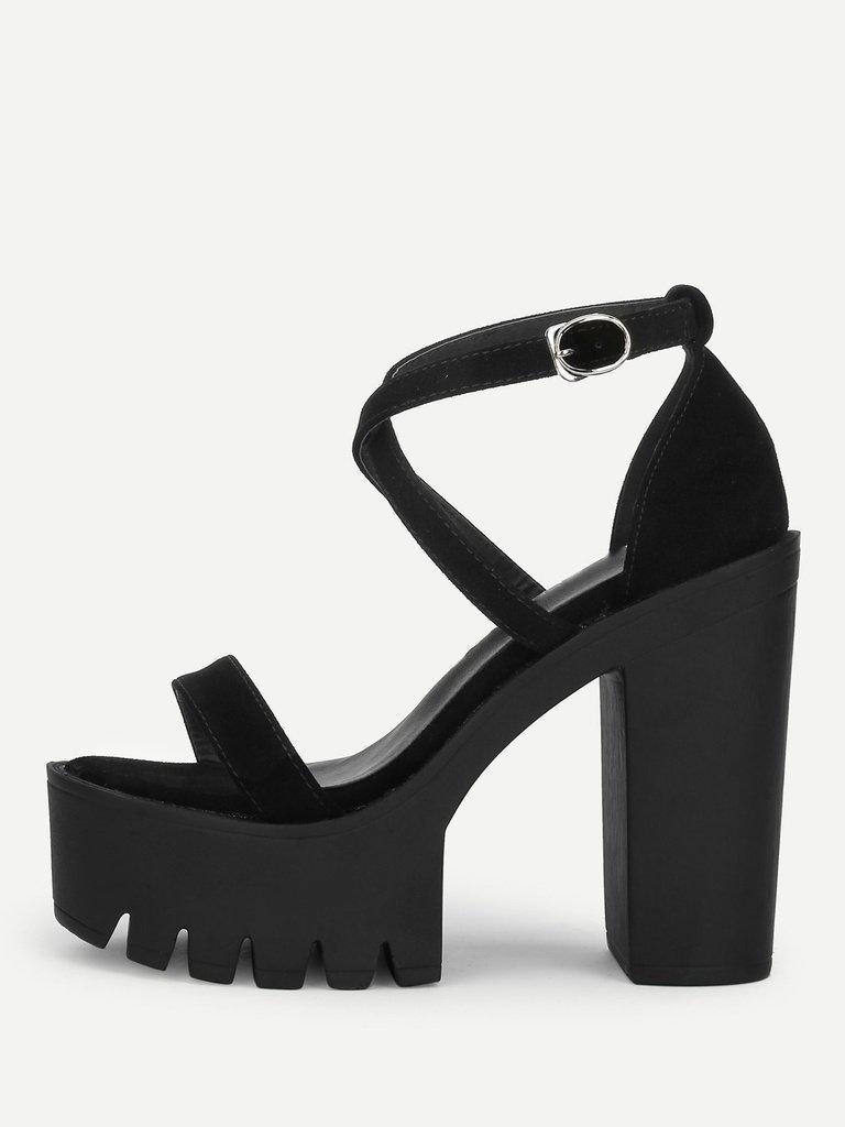 Criss Cross Platform Heeled Sandals-shoes-Des Mess