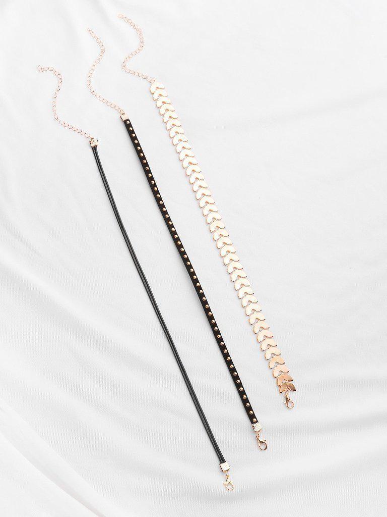 Geometric Chain And Beaded Velvet Choker Set-jewelry-Des Mess