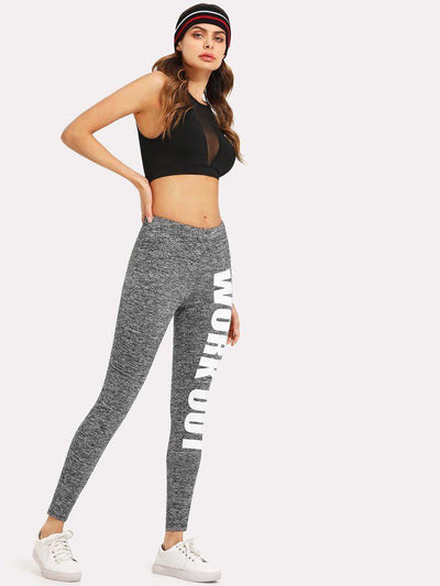 Slogan Print Leggings-bottom-Des Mess