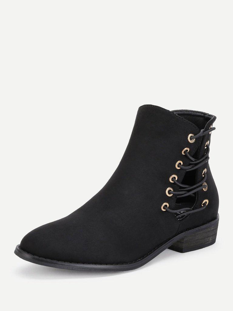 Criss Cross Strap Side Suede Ankle Boots-shoes-Des Mess