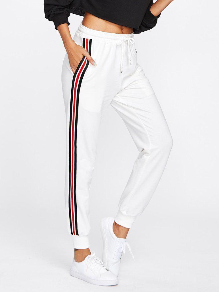 Striped Tape Side Drawstring Sweatpants-bottom-Des Mess