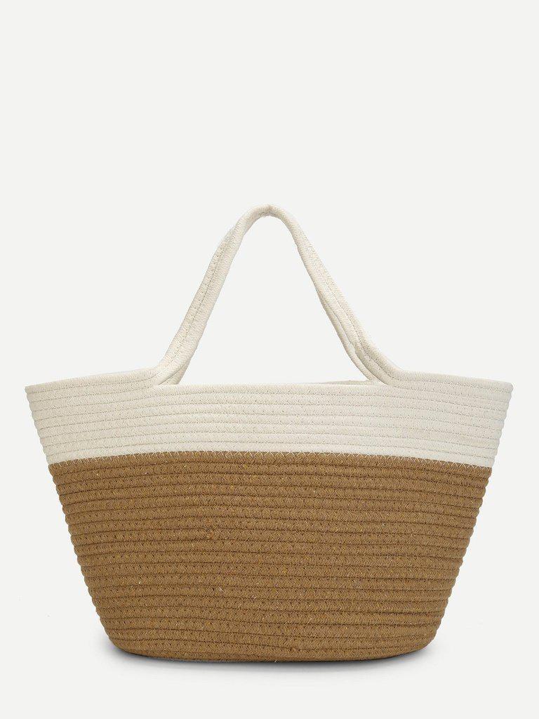 Two Tone Straw Tote Bag-accessories-Des Mess