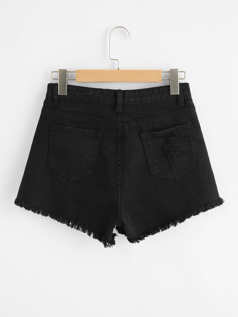 Raw Hem Ripped Denim Shorts-bottom-Des Mess