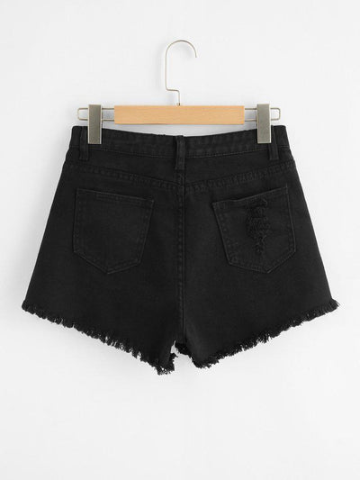 Raw Hem Ripped Denim Shorts-bottom-Des Mess