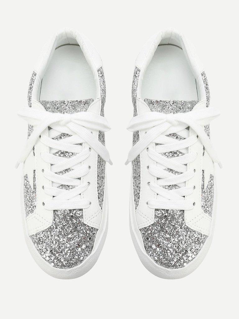 Star Patch Glitter Lace Up Sneakers-shoes-Des Mess