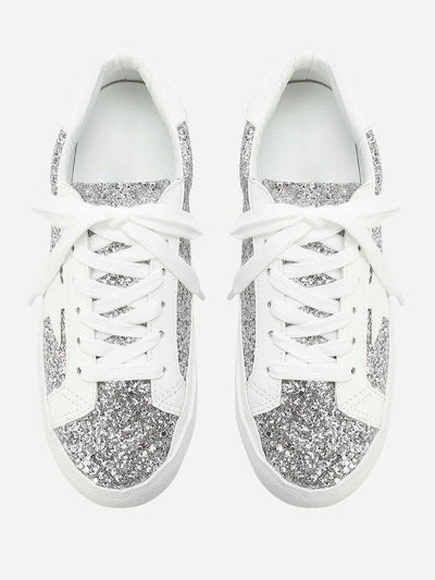 Star Patch Glitter Lace Up Sneakers-shoes-Des Mess