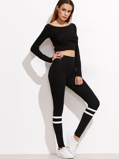 Striped High Waist Leggings-bottom-Des Mess