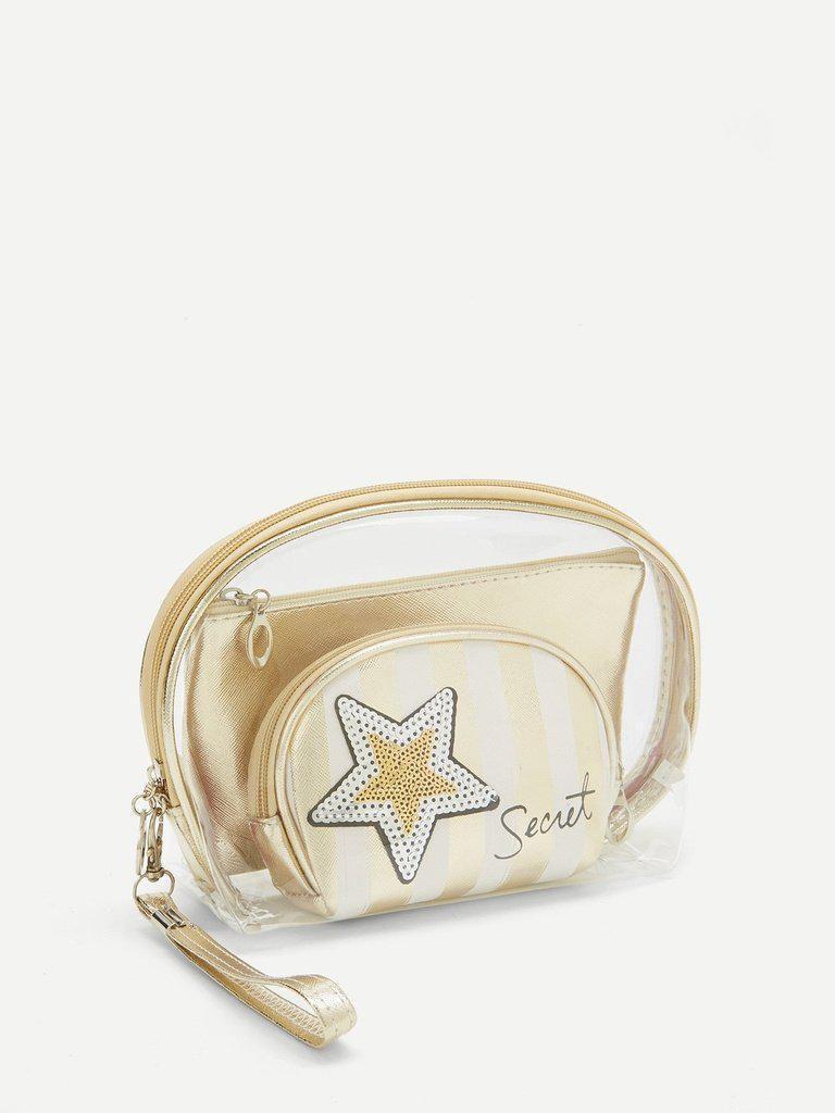 Sequin Decorated Striped Makeup Bag 3pcs-makeup-Des Mess