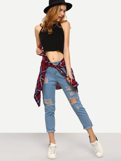 Ripped Straight Leg Jeans-bottom-Des Mess