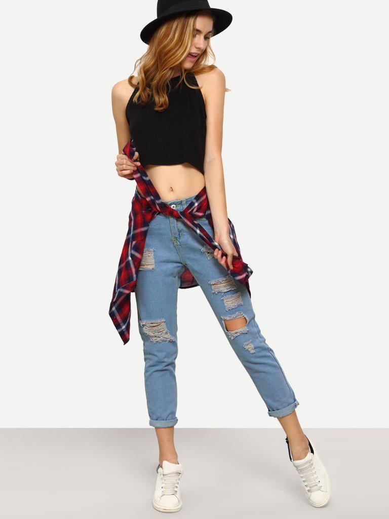 Ripped Straight Leg Jeans-bottom-Des Mess