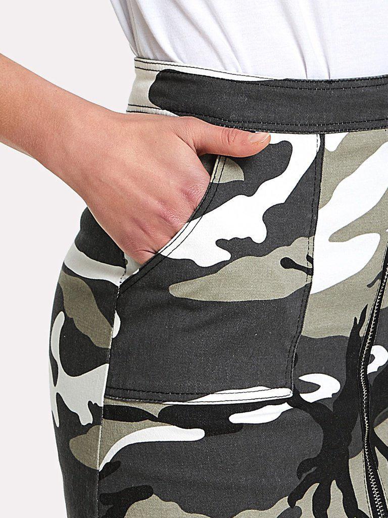 Zip Front Dual Pocket Camo Skirt-bottom-Des Mess