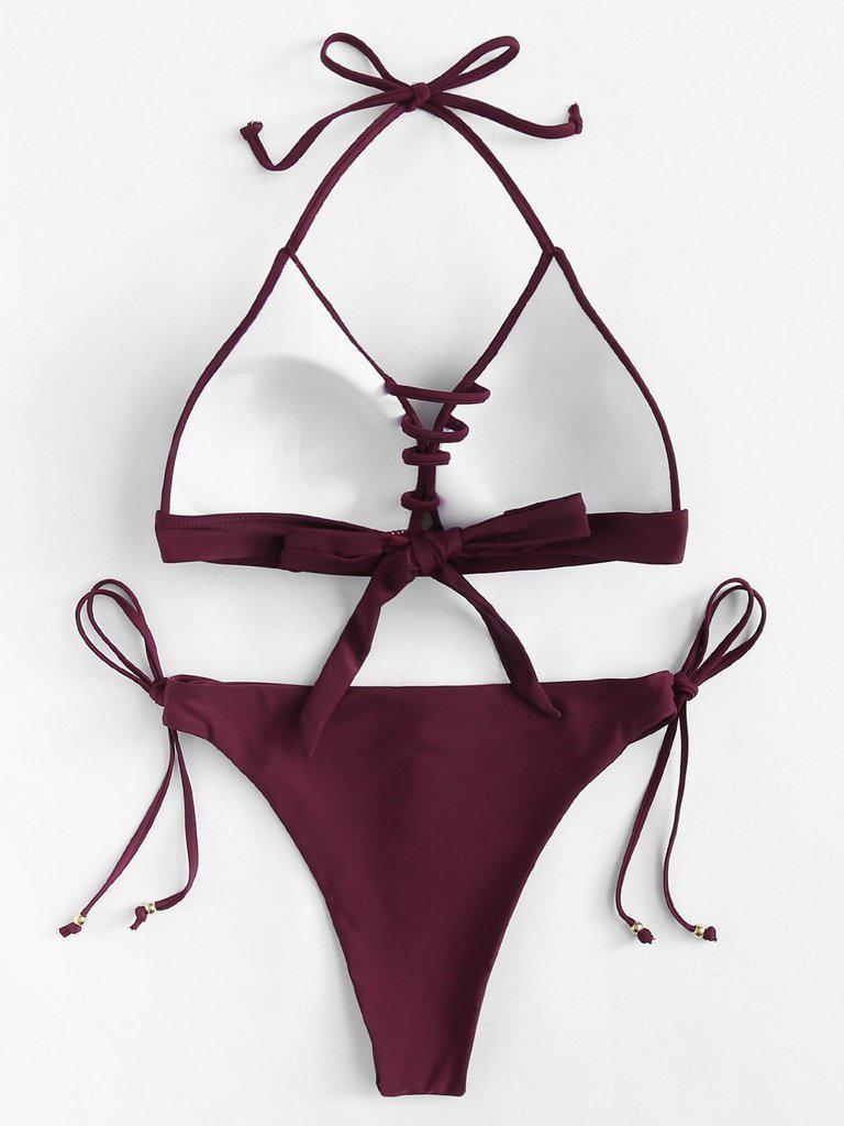 Self Tie Halterneck Strappy Bikini Set-swimwear-Des Mess
