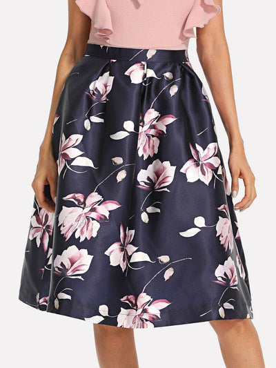 Flower Print Volume Skirt-bottom-Des Mess