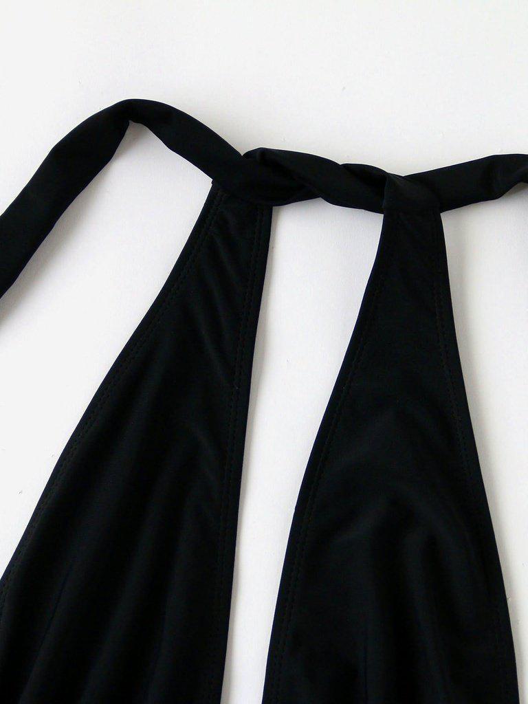 Plunge Neckline Halter Monokini-swimwear-Des Mess
