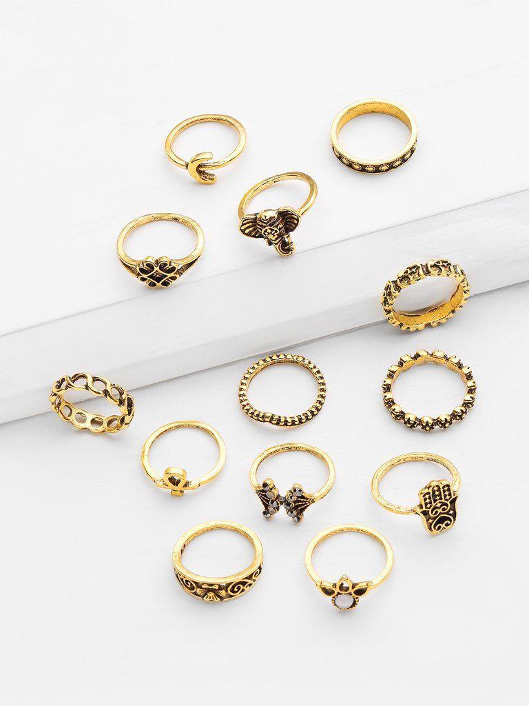 Crown And Flower Design Ring Set 13pcs-jewelry-Des Mess