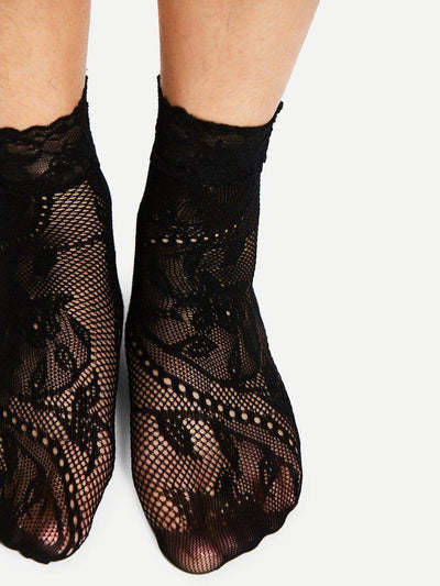 Flower Pattern Ankle Socks 4Pairs-accessories-Des Mess