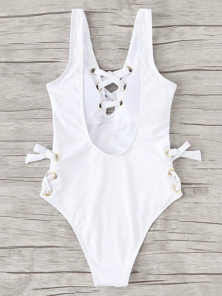 Lace Up Low Back Swimsuit-swimwear-Des Mess