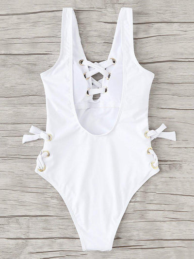 Lace Up Low Back Swimsuit-swimwear-Des Mess