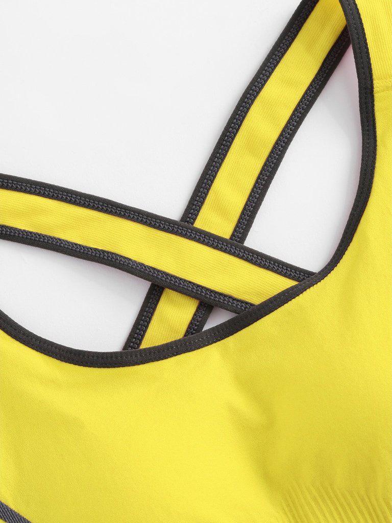Criss Cross Contrast Piping Sports Bra-sportswear-Des Mess