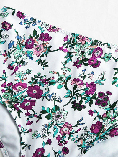 Floral Print Halter Bikini Set-swimwear-Des Mess