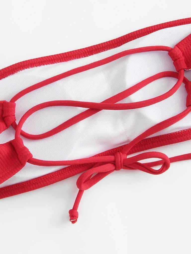 Lace Up Bandeau Bikini Set-swimwear-Des Mess