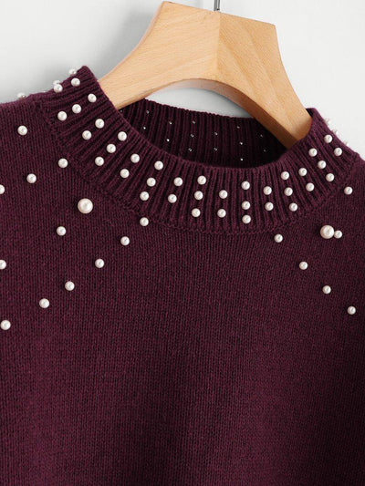Bishop Sleeve Pearl Beading Crop Sweater-outerwear-Des Mess