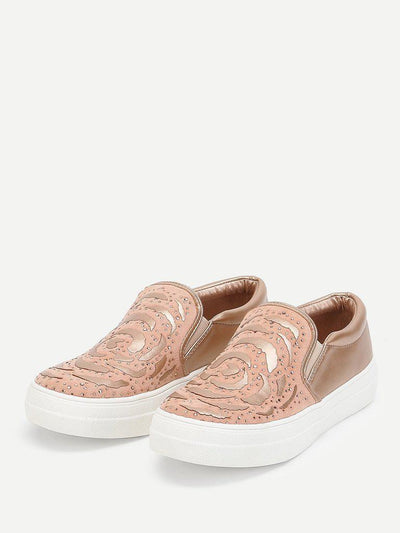 Rhinestone Detail Flatform PU Sneakers-shoes-Des Mess