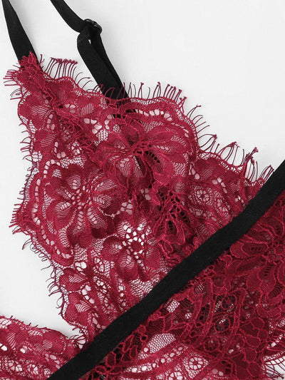 Eyelash Lace Bra And Garter Set-lingerie-Des Mess