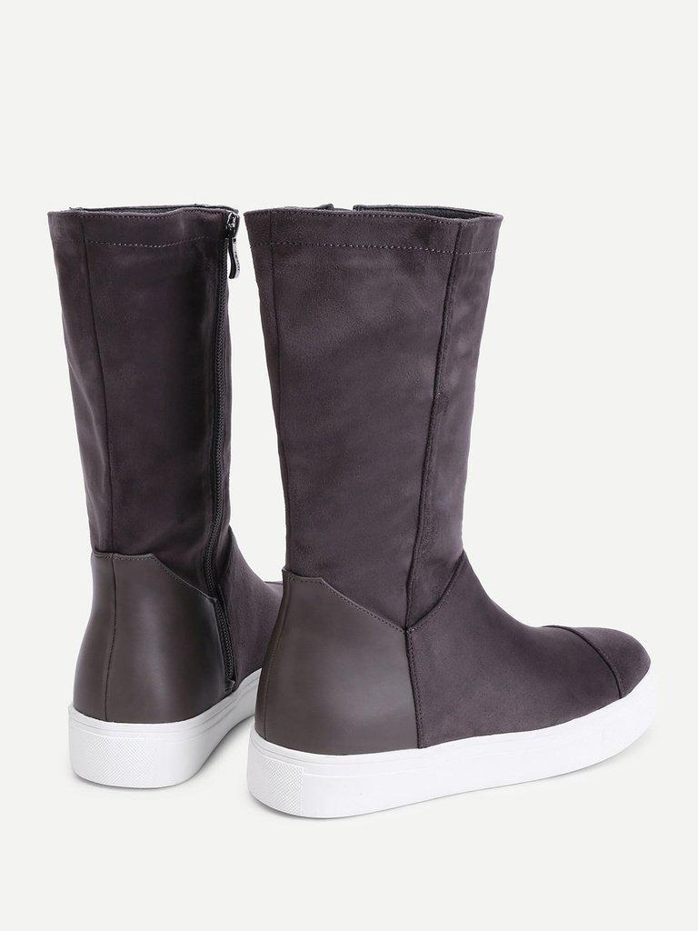 Round Toe Flatform Mid Calf Boots-shoes-Des Mess