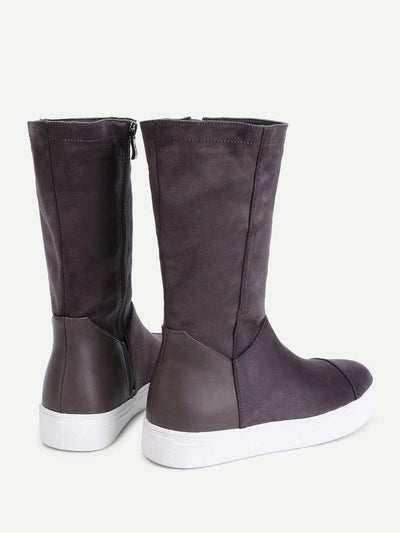 Round Toe Flatform Mid Calf Boots-shoes-Des Mess