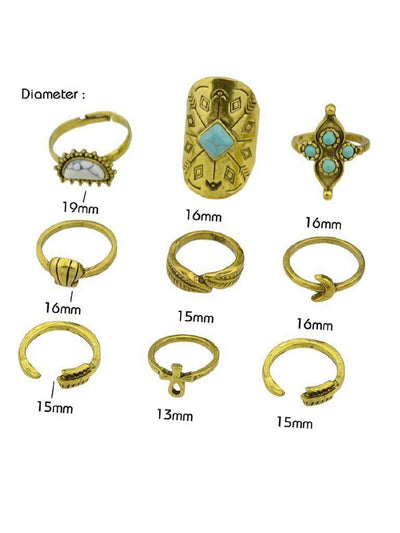 At-Gold Moon Arrow Ring 9-Pieces Set-jewelry-Des Mess