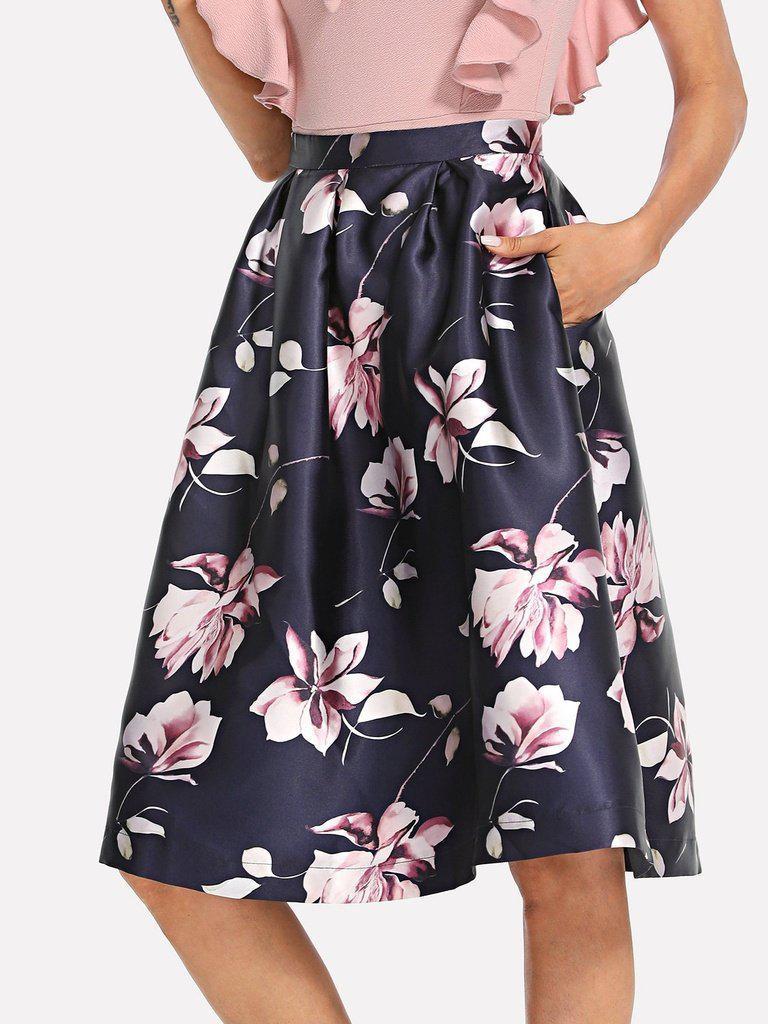 Flower Print Volume Skirt-bottom-Des Mess